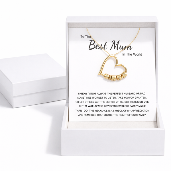 To My Mom — Personalized Name Bead Heart Necklace | Engraved Gift for Mother